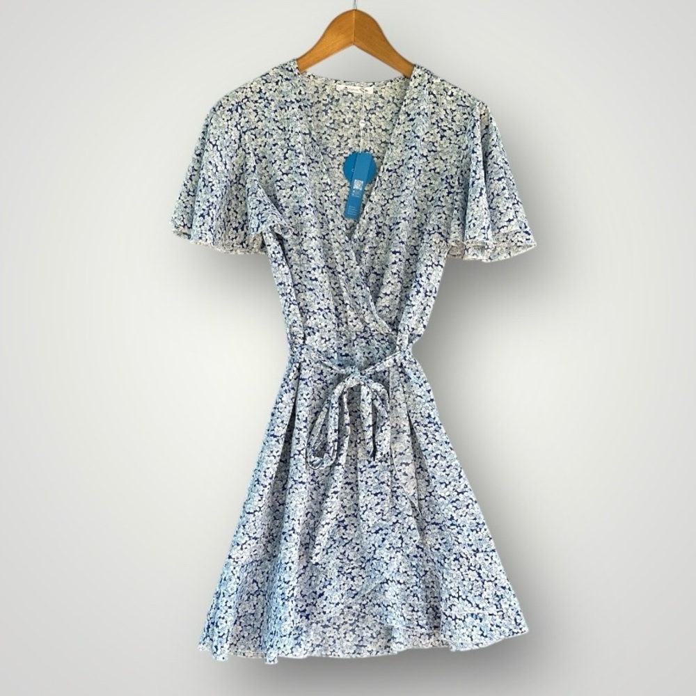 Floral Blue Wrap Mini Dress